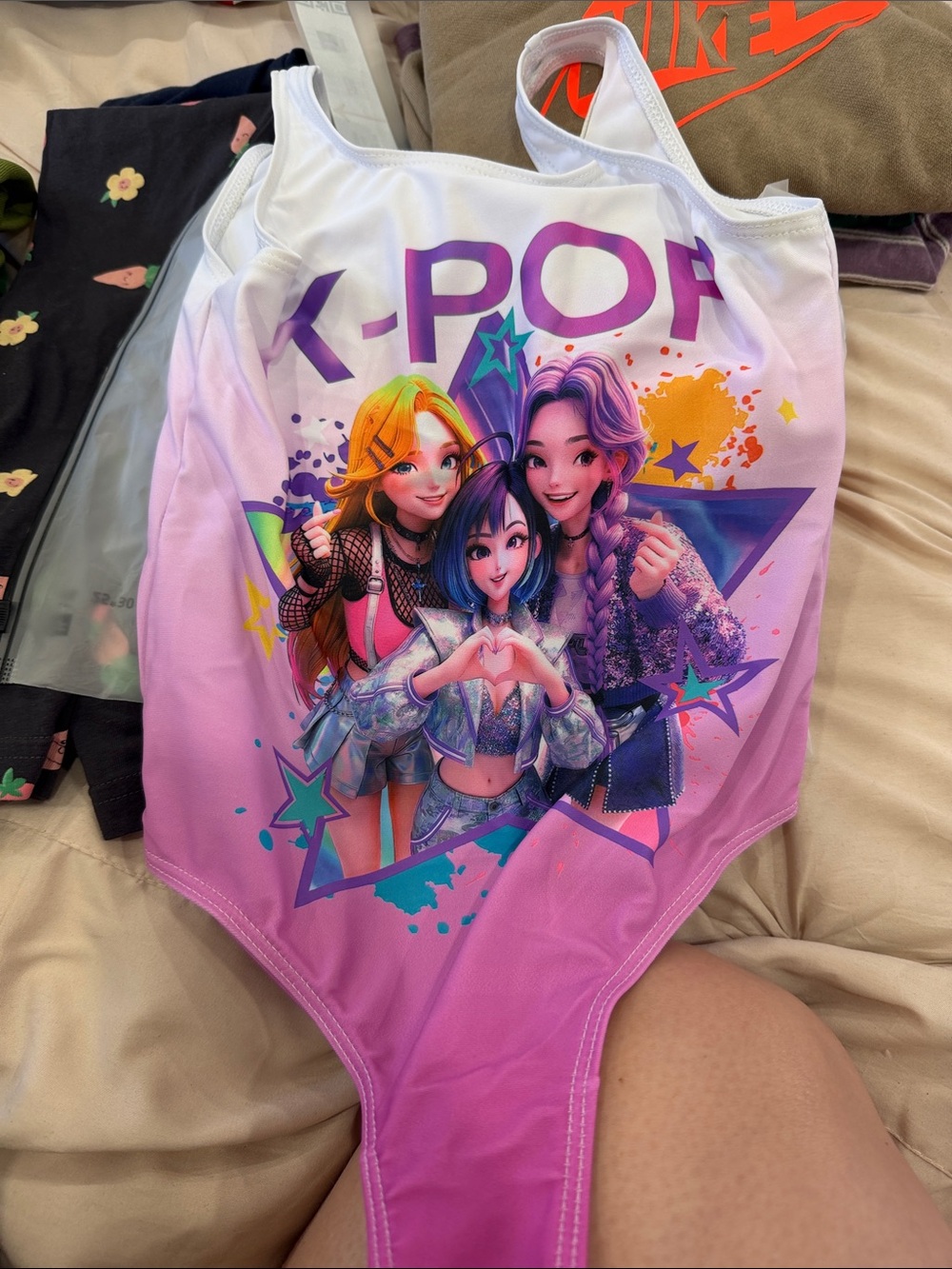 K-POP Graphic One-Piece Swimsuit - Pink Ombre